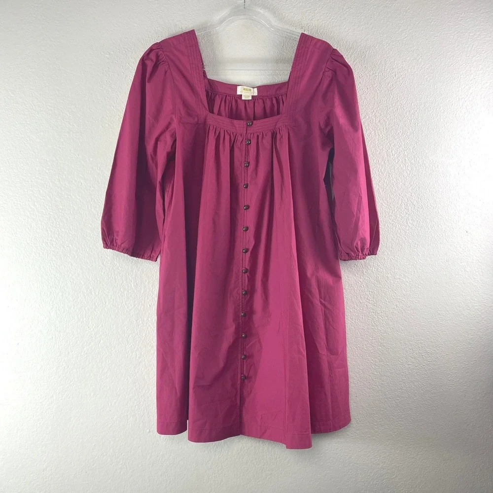 Maeve Anthropologie Square Neck Button Down Dress Size Medium Pink Boho Cottage